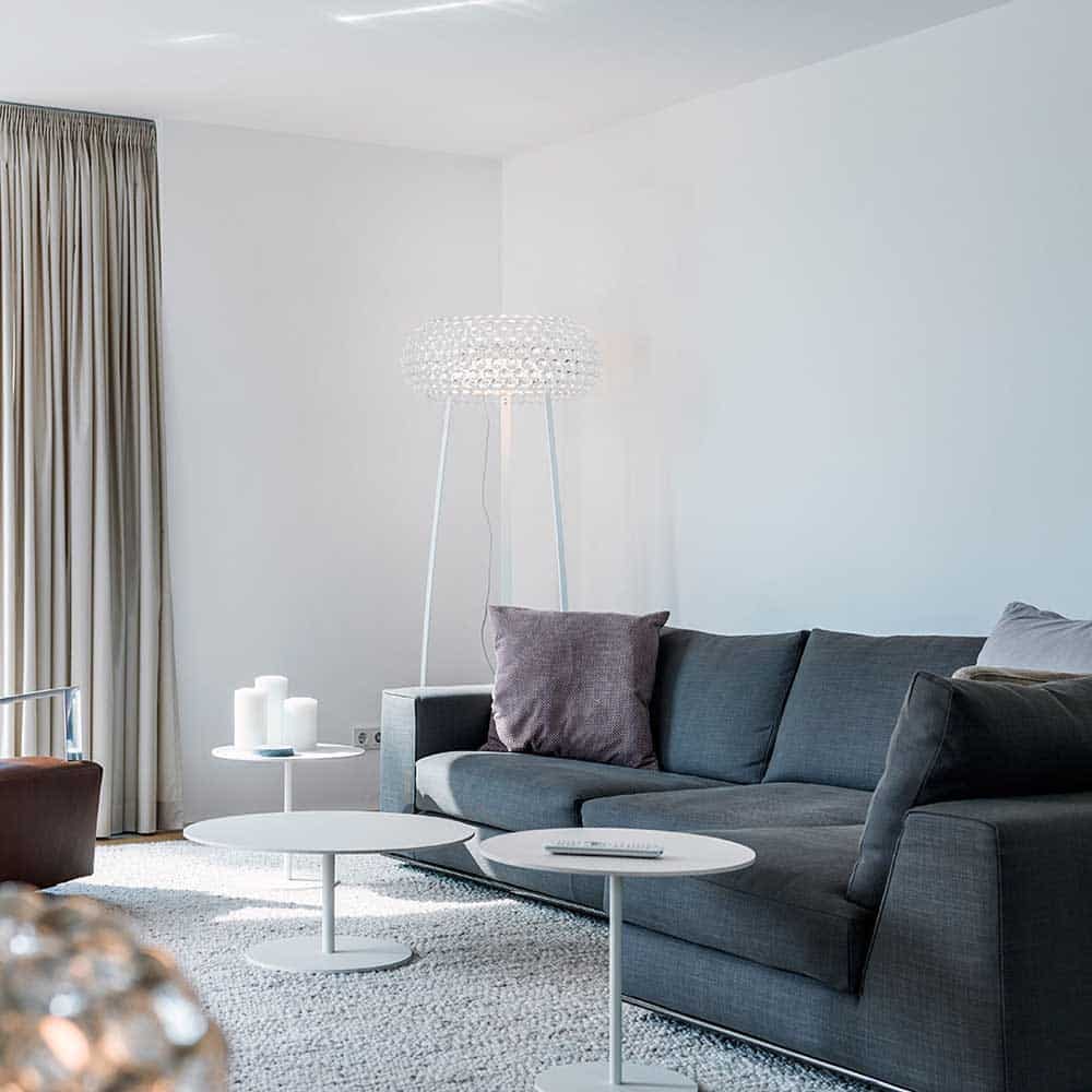 Caboche Terra lampada da terra led integrato trasparente ambientata foscarini prisma light consulenza illuminotecnica store shop online