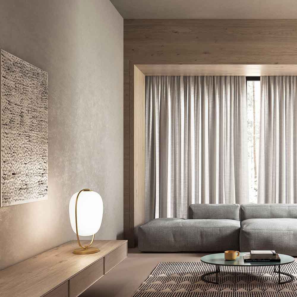 Lannà lampada da tavolo in vetro soffiato bianco satinato Ambientata Kdln Prisma Light Consulenza Illuminotecnica Store
