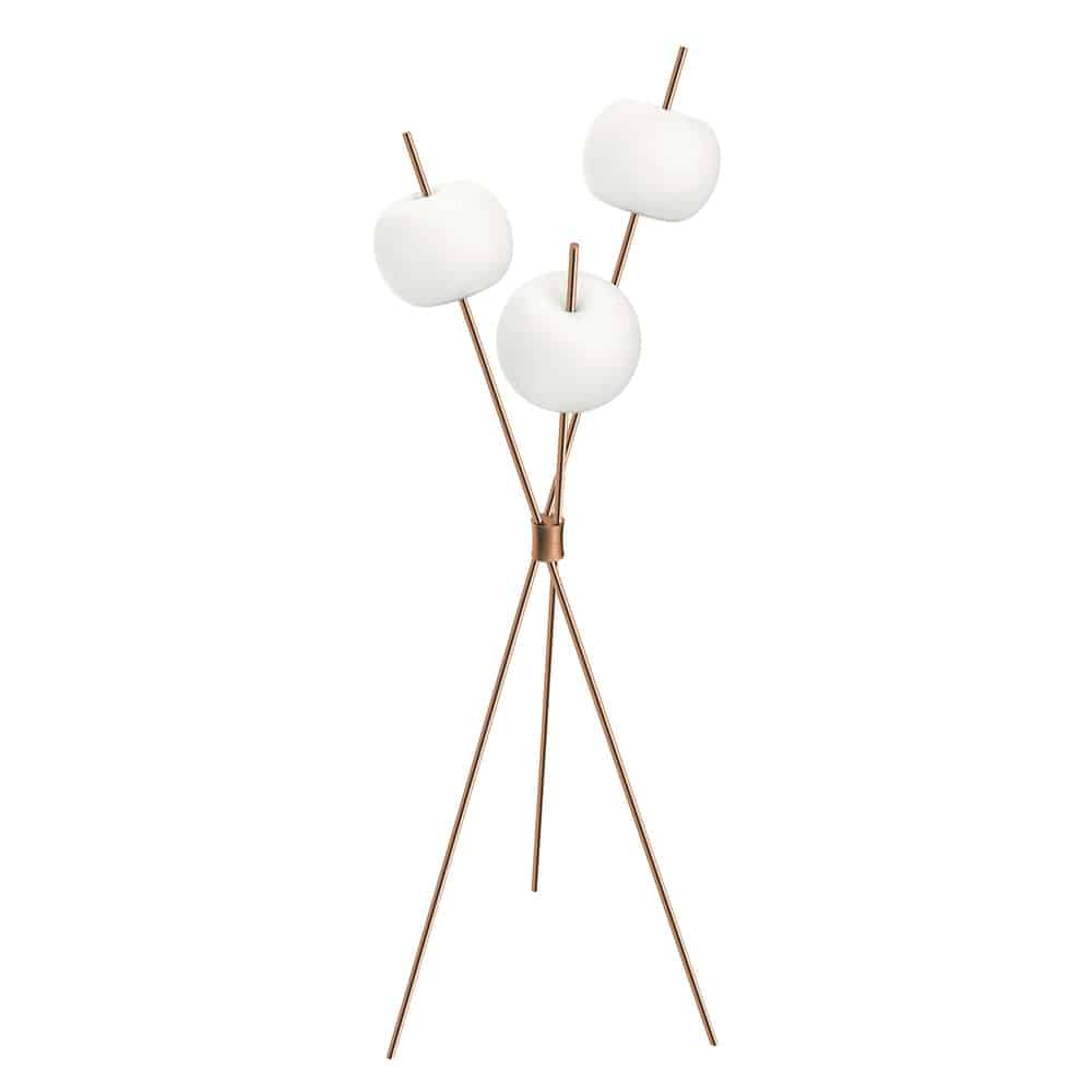 kushi Floor lampada da terra struttura rame sfere in vetro soffiato bianco opalino Kdln Prisma Light consulenza illuminotecnica shop online