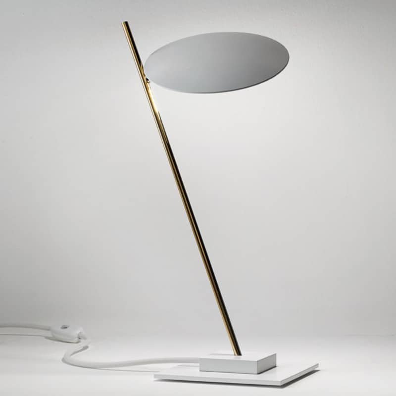 Lederam-T1-Tavolo-Disco-Bianco-Asta-Oro-Catellani-&-Smith-Prisma-Light-Store-Lampade-Noci