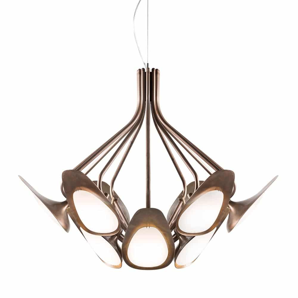Peacock 080250T-Sospensione-Led-Ottone-Lucidato-Diffusore-Vetro-Incamiciato-Kdln-Prisma-Light-Store-Lampade-Noci