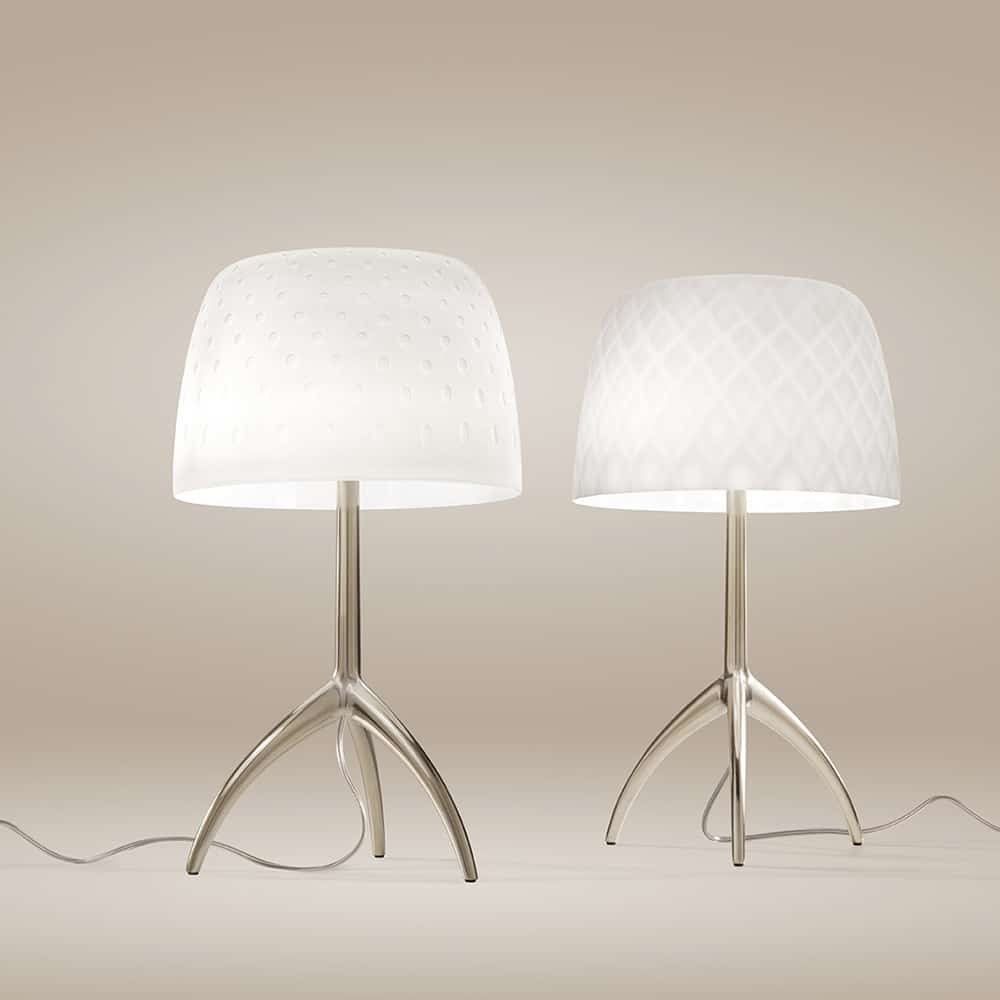 Lumiere 30th Tavolo Texture Vetro Pastilles e Bulles Foscarini Prisma light shop illuminazione
