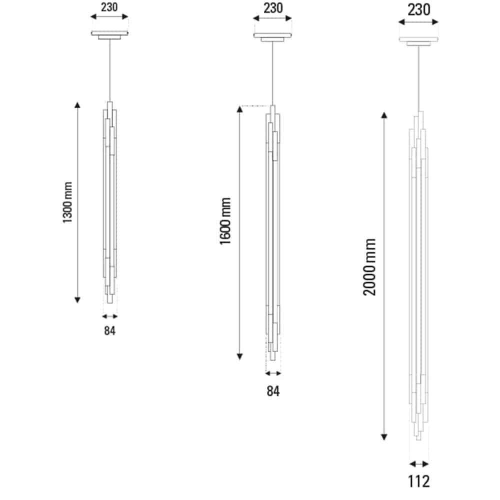 ORG Pendente Verticale 1300 1600 2000 Led Lampada a Sospensione dimensioni DCW èditions Prisma Light