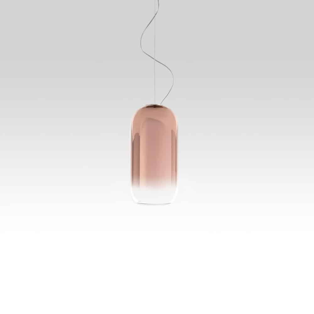 Gople-mini-Lampada sospensione-colore-nero-rame-metallizzato-alluminio-vetro-soffiato-Artemide-Prisma Light-store-noci