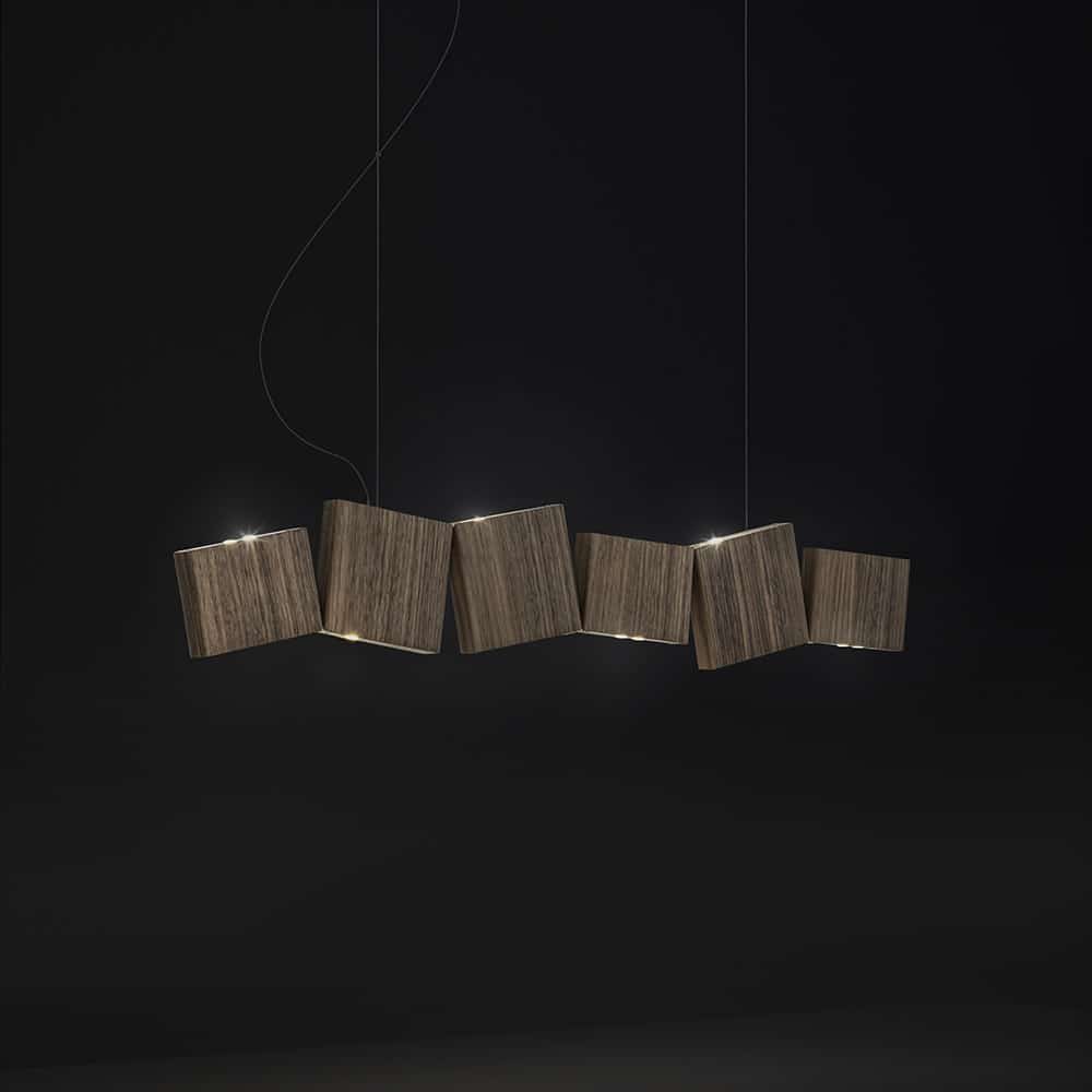 Gaia Lampada a Sospensione Led 2700K Sistema DALI Legno Nero Schiarito Terzani Luce Pensata Prisma Light