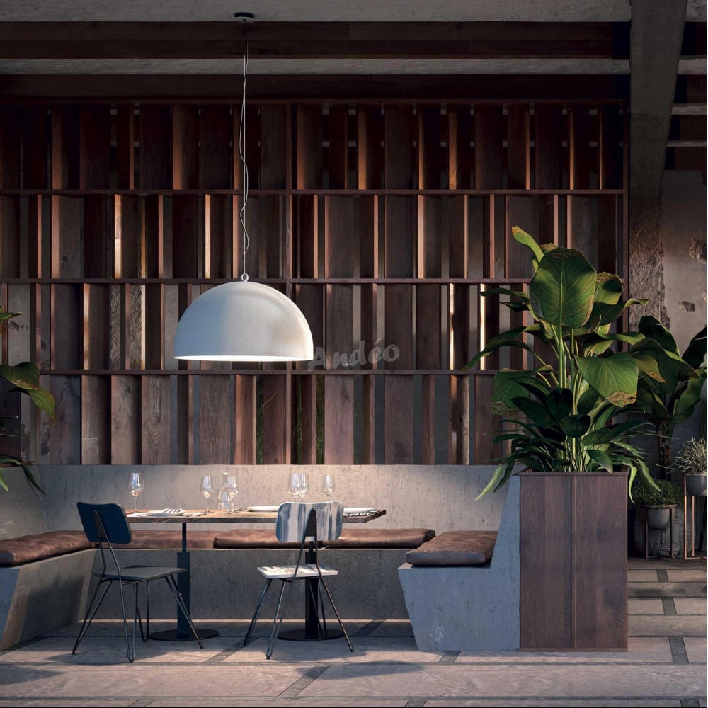 Urban Concrete 80-Lampada sospensione-Led Ambientata Diesel living-Lodes-Prisma Light-noci-consulenza illuminotecnica store