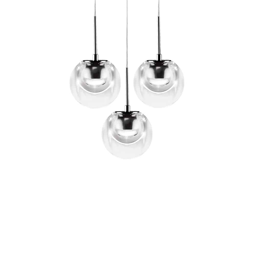 DEW 3 lampada a sospensione led vetro trasparente montatura cromo Kdln Prisma Light store Consulenza illuminotecnica shop online