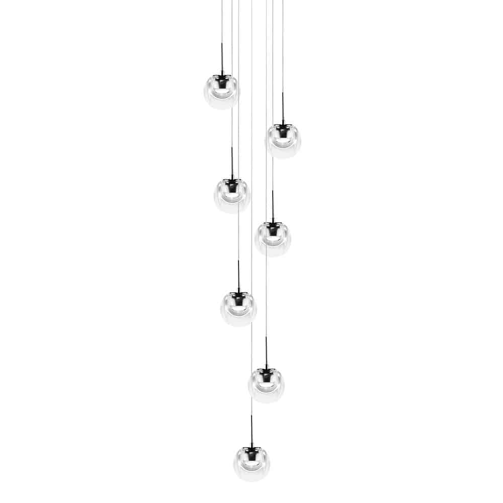 DEW 7 Chandelier K0451377OEU lampada a sospensione led vetro trasparente e montatura cromo Kdln Prisma Light store Consulenza illuminotecnica