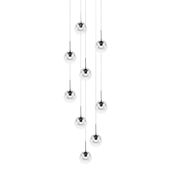 DEW 9 Chandelier lampada a sospensione led vetro trasparente e montatura cromo Kdln Prisma Light store Consulenza illuminotecnica shop online