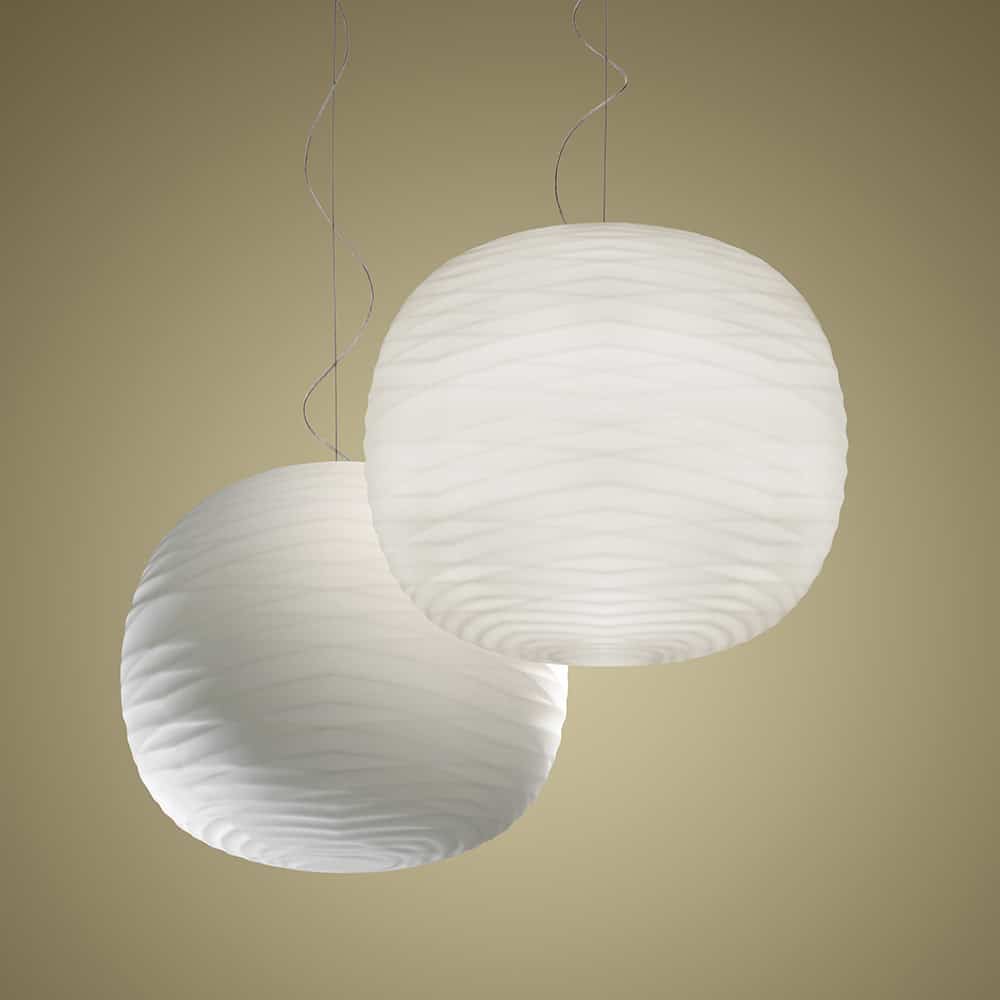 Gem lampada a sospensione in vetro soffiato in rilievo e acidato Foscarini Prisma Light illuminazione consulenza e progettazione
