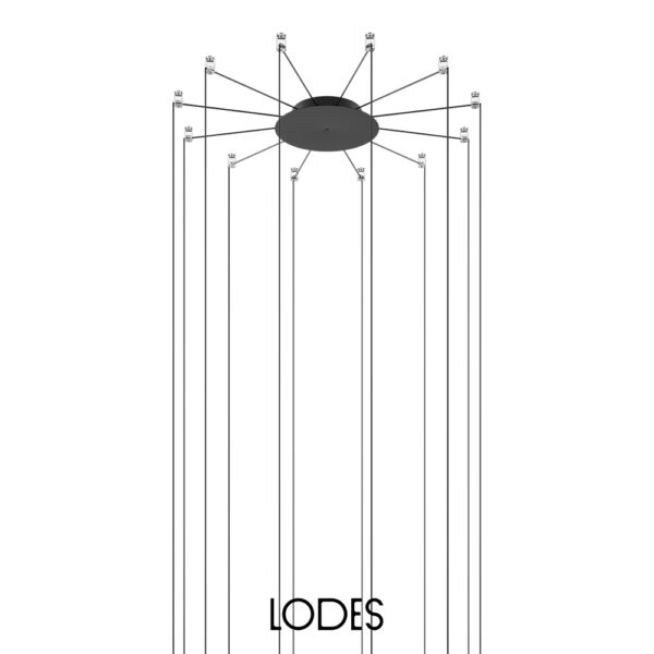 Lodes Radial Canopy Rosone radiale 12 sospensioni Nero opaco Prisma Light illuminazione consulenza illuminotecnica