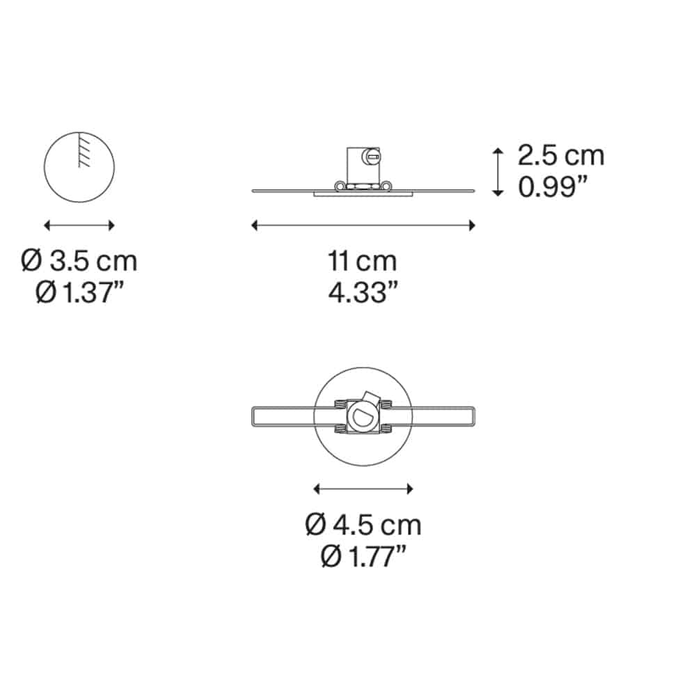 Rosone Micro Incasso per lampada a sospensione singola Dimensioni Lodes Prisma Light illuminazione consulenza illuminotecnica