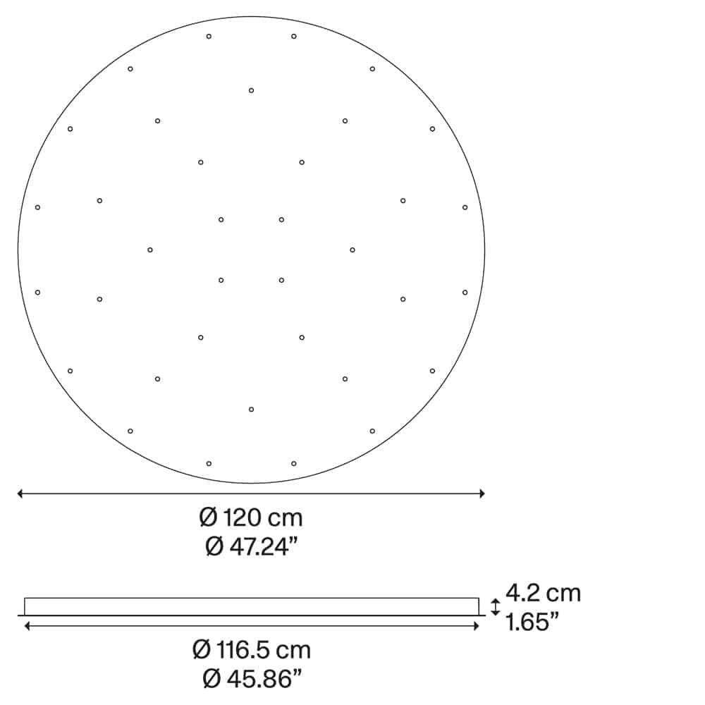 Round Cluster 36 Rosone multiplo 36 sospensioni Nero Opaco dimensioni Lodes Prisma Light illuminazione progettazione