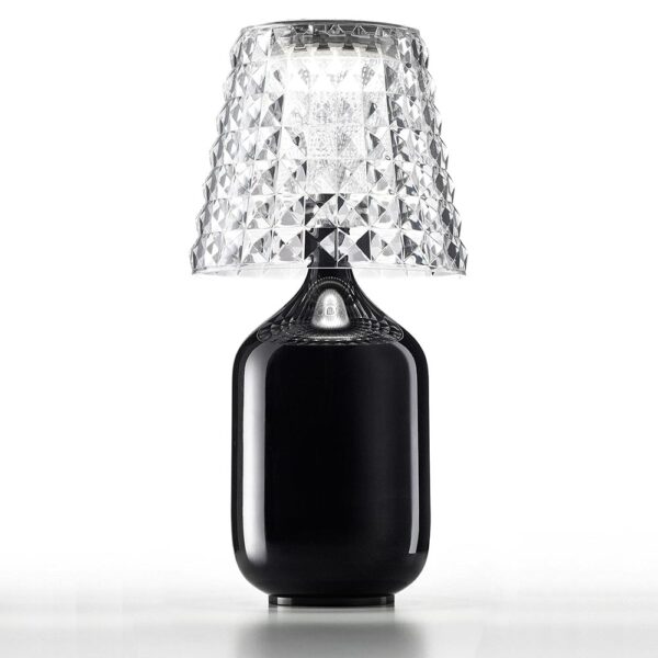 valentina lampada da tavolo base nero lucido vetro in metacrilato trasparente lodes prisma light illuminazione consulenza illuminotecnica