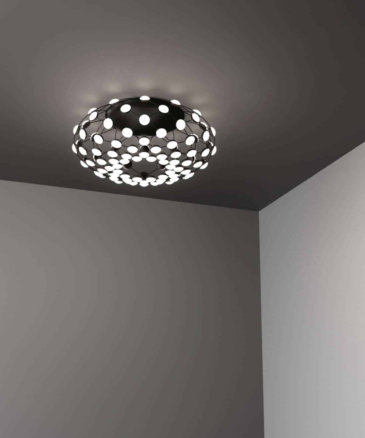 Mesh D86PLN Soffitto LED Luceplan Nero ambientata Prisma Light illuminazione e consulenza