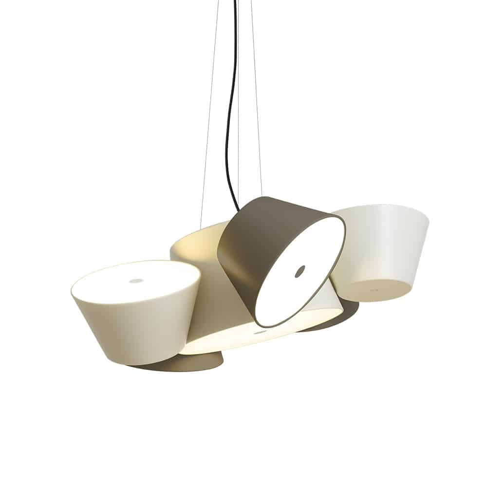 Tam Tam 5 -Sospensione Marset corpo centrale Off-White e Satelliti Off-White e Brown Prisma Light1illuminazione e consulenza
