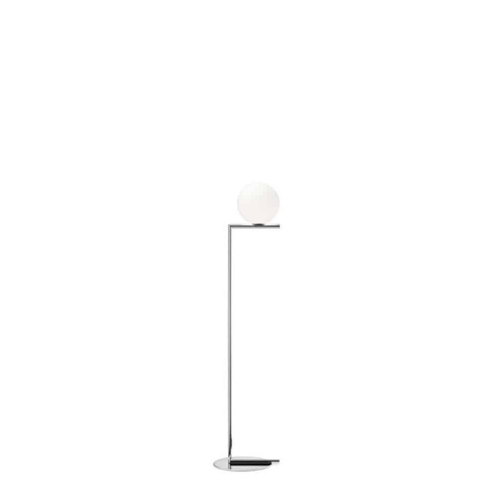 IC F1 Lampada da Terra Led Flos F3173057 sfera vetro soffiato bianco opale asta cromo prisma light illuminazione e consulenza