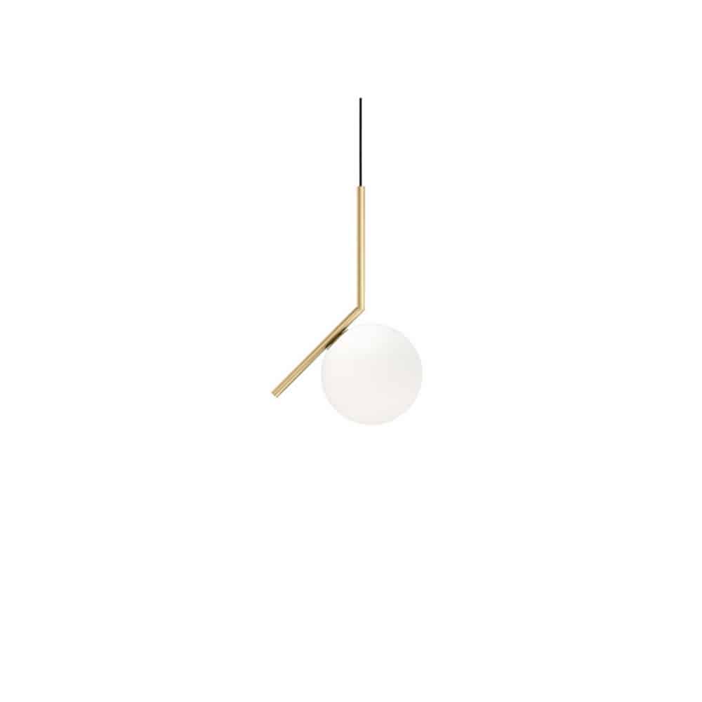 IC S1 Lampada a Sospensione Led Flos F3175059 sfera vetro soffiato bianco opale asta ottone prisma light illuminazione