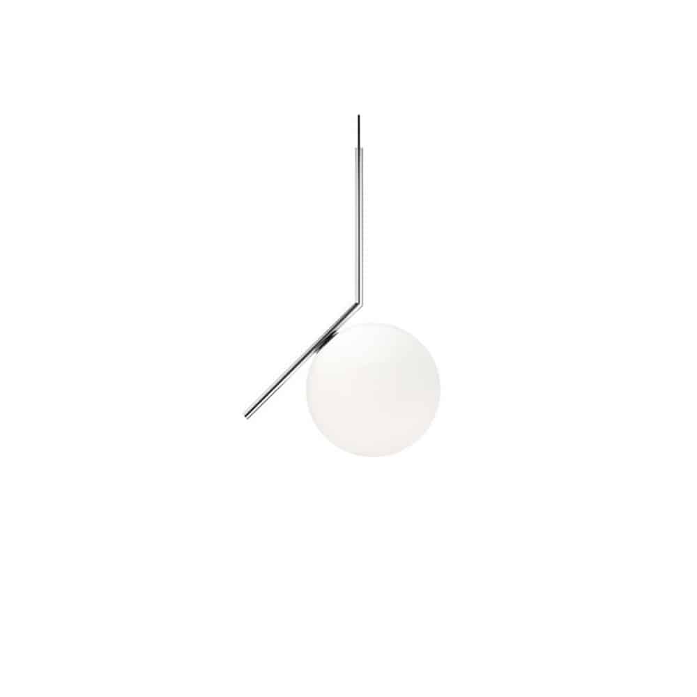 IC S2 Lampada a Sospensione Led Flos F3176057 sfera vetro soffiato bianco opale asta Cromo prisma light illuminazione e consulenza