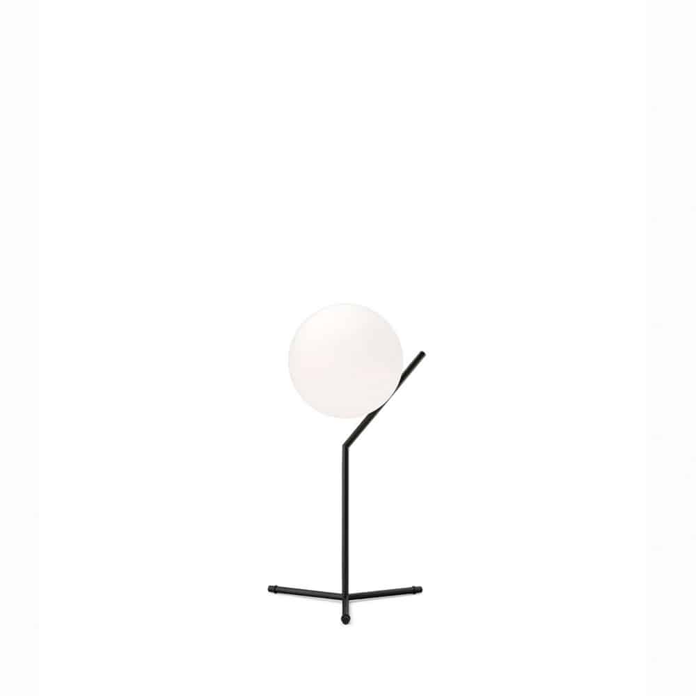 IC T1 HIGH Lampada da Tavolo Led Flos F3170030 sfera vetro soffiato bianco opale asta Nera prisma light illuminazione e consulenza