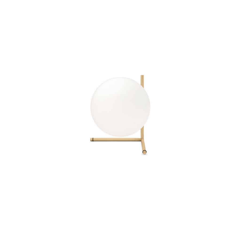 IC T2 Lampada da Tavolo Led Flos F3172059 sfera vetro soffiato bianco opale asta ottone prisma light illuminazione e consulenza