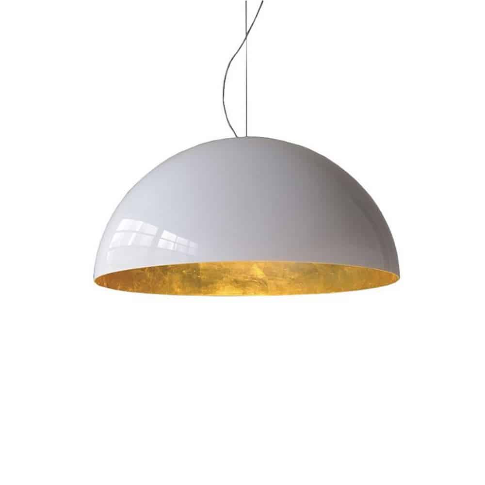Sonora-490-OR-BC-lampada-a-sospensione-Oluce-designer-Vico-Magistretti-1976-bianco-e-foglia-oro-interno-Prisma-Light
