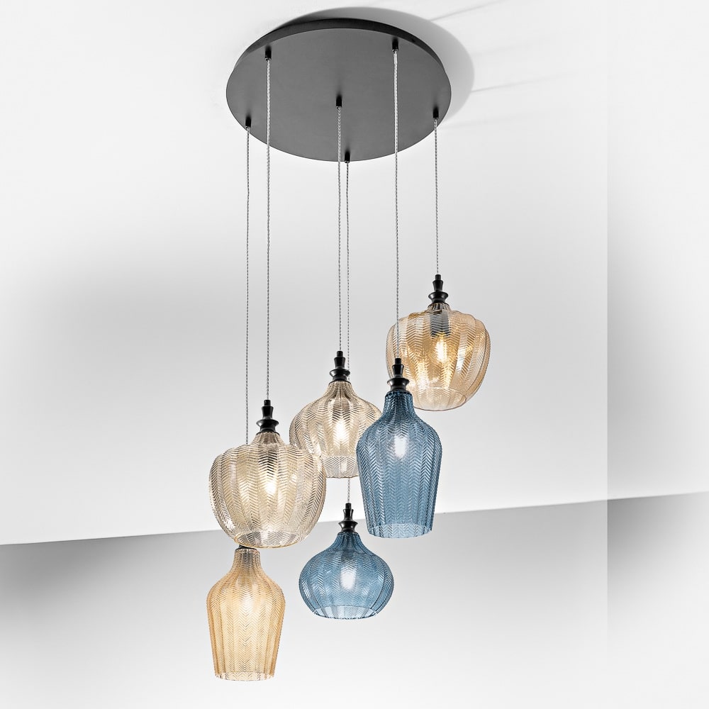CLEOFE S/6 - Lampada a Sospensione cluster moderna con montatura in metallo e vetro colorato - immagine 3