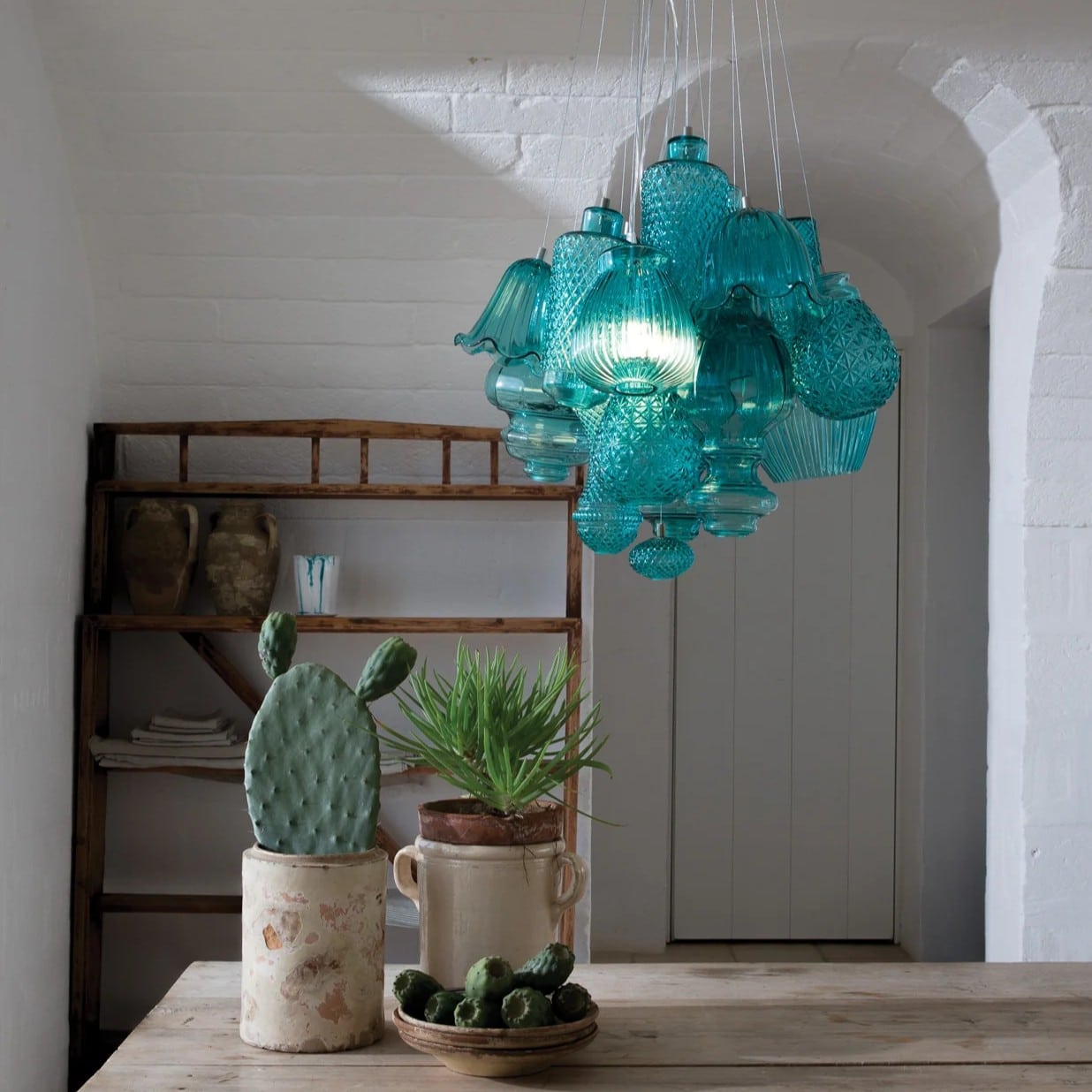 Ceraunavolta - Lampada a sospensione in vetro decorato – design artistico e modulare - immagine 2